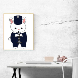 Clarinet Marching Band Rabbit Bunny Navy Blue Poster