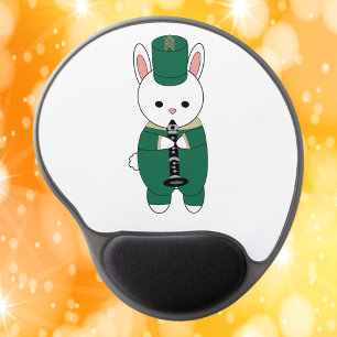 Clarinet Marching Band Rabbit Green Gold Gel Mouse Pad