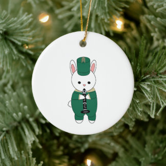 Clarinet Marching Band Rabbit Green Personalize Ceramic Ornament