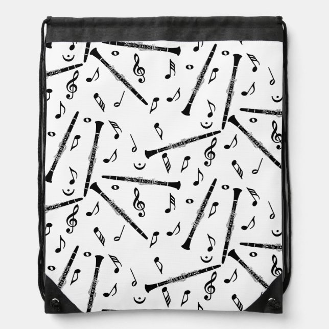 Clarinet Music Note Pattern Drawstring Bag (Front)