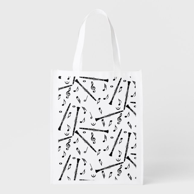 Clarinet Music Note Pattern Grocery Bag (Front)