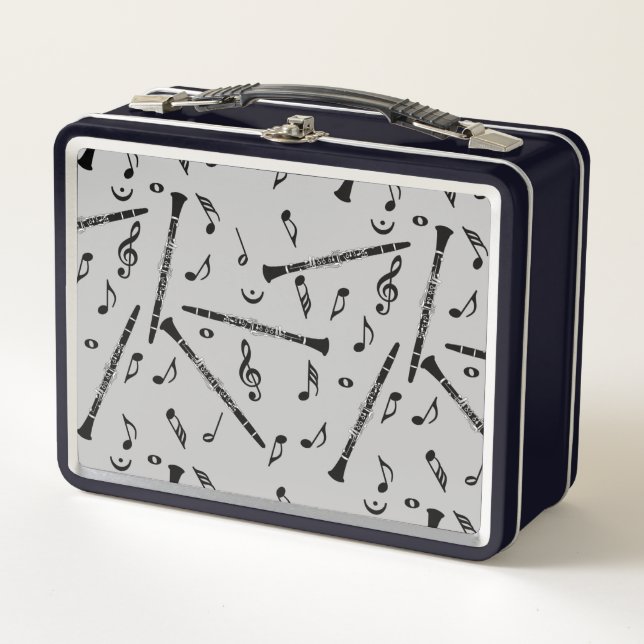 Clarinet Music Note Pattern Metal Lunch Box (Front)