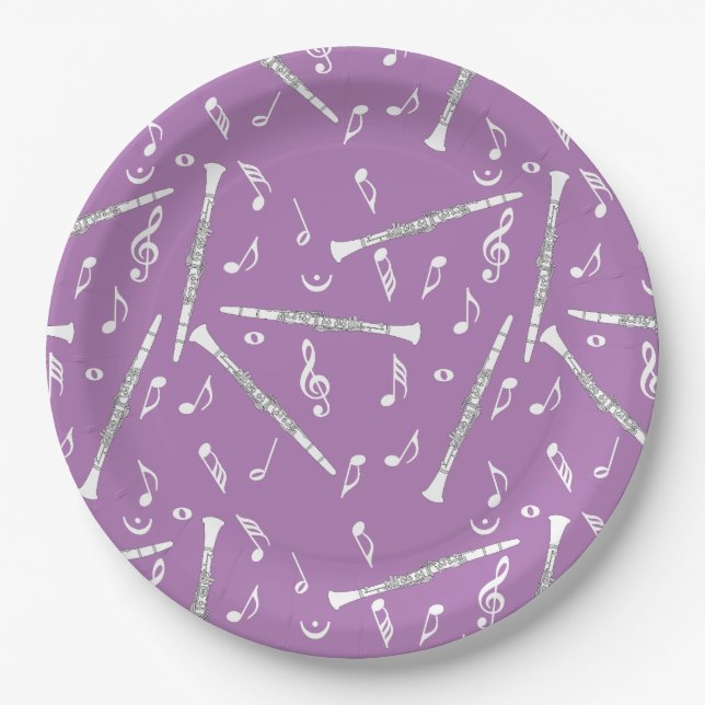 Clarinet Music Note Pattern Paper Plates (Front)