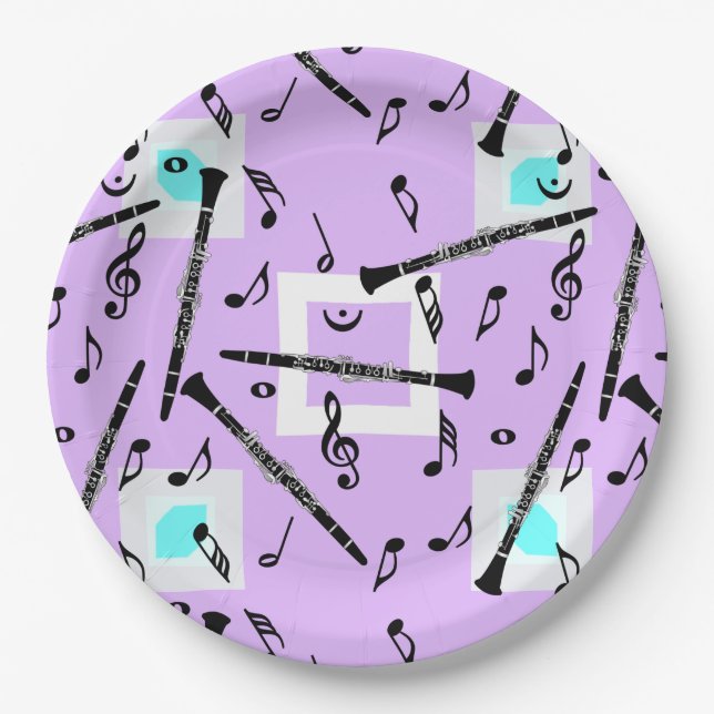 Clarinet Music Note Pattern  Paper Plates (Front)