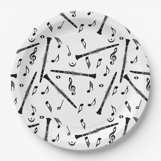 Clarinet Music Note Pattern Paper Plates (Front)