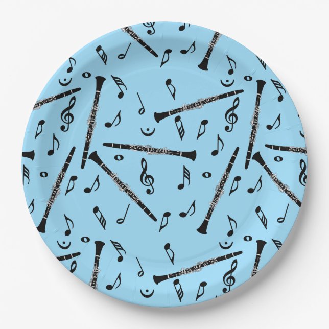 Clarinet Music Note Pattern Paper Plates (Front)