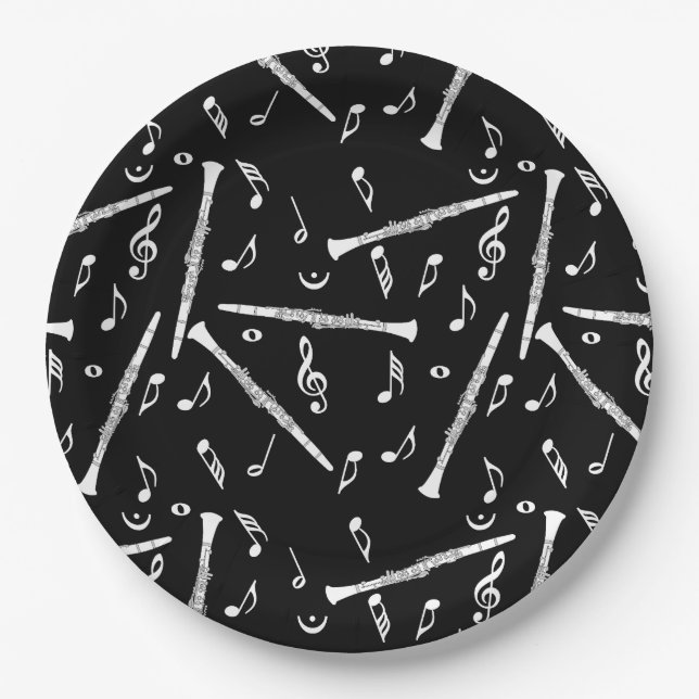 Clarinet Music Note Pattern Paper Plates (Front)
