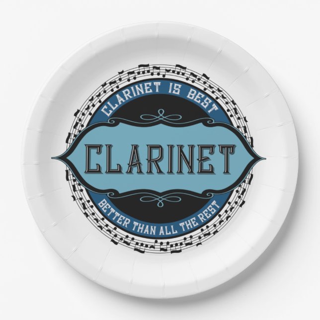 Clarinet Music Notes Circle Paper Plates (Front)