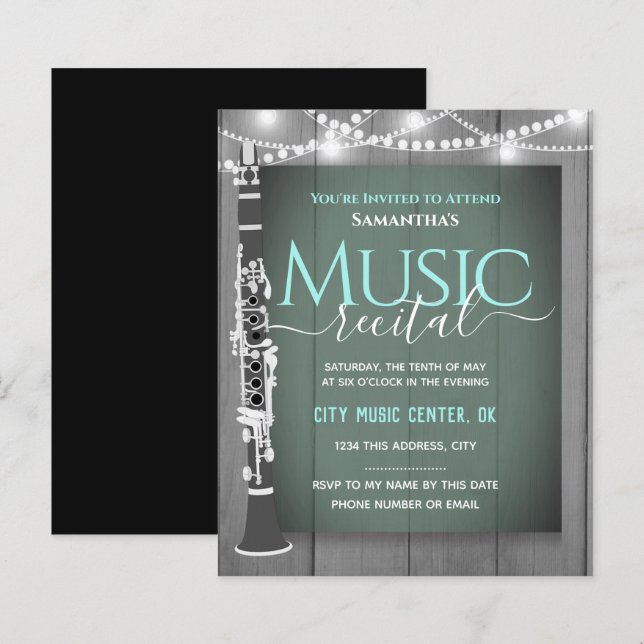 Clarinet Music Recital Formal Invitation (Front/Back)