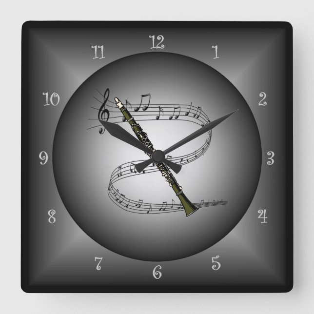 Clarinet~Musical Globe ~Musical Instrument ~Scale~ Square Wall Clock (Front)