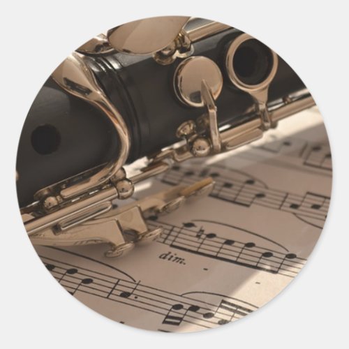 Clarinet musical instrument with notation classic round sticker