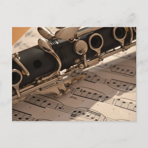 Clarinet musical instrument with notation postcard