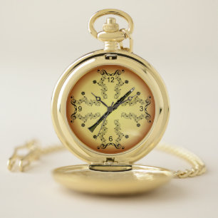 Clarinet ~ Musical Scroll ~ Golden Background ~ Pocket Watch