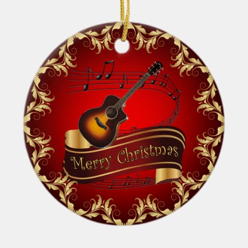 Clarinet  Musical Scroll  Merry Christmas   Ceramic Ornament