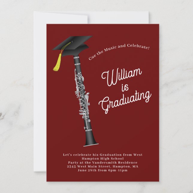 Clarinet Musician Graduation Party Music Invitation (Front)