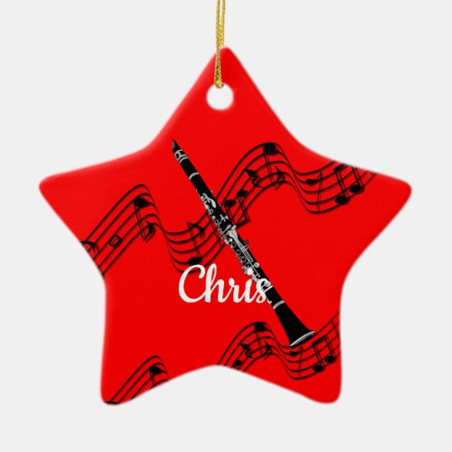 Clarinet on festive musical design customizable ceramic ornament