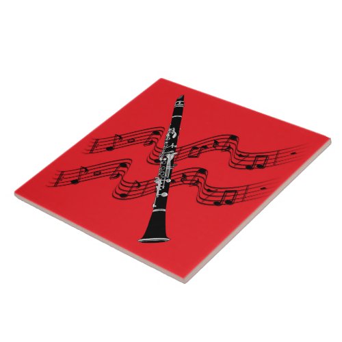Clarinet on musical background ceramic tile