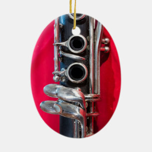 Clarinet on Red Ceramic Ornament