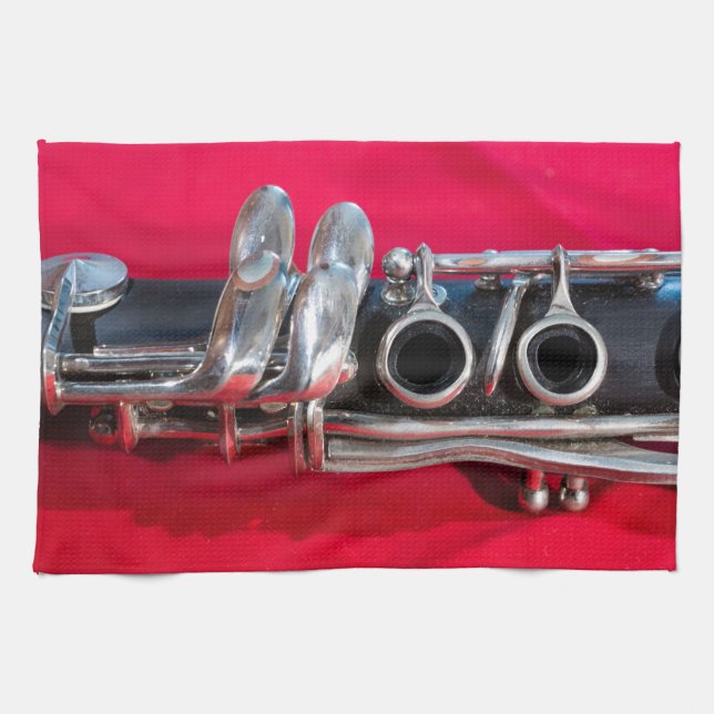 Clarinet on Red Kitchen Towel (Horizontal)