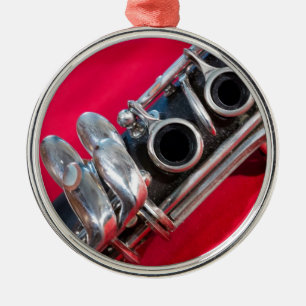 Clarinet on Red Metal Ornament