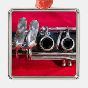 Clarinet on Red Metal Ornament