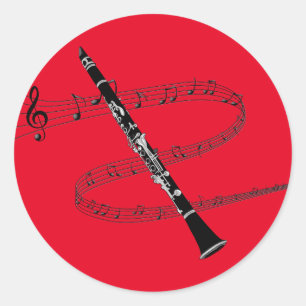 Clarinet on Red Musical Background Classic Round Sticker