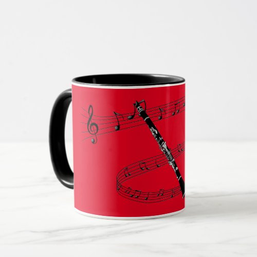 Clarinet on Red Musical Background Mug