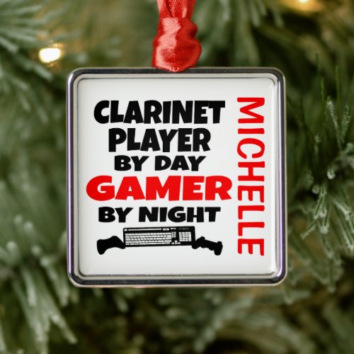 Clarinet Player Loves Playing Video Games Metal Ornament
