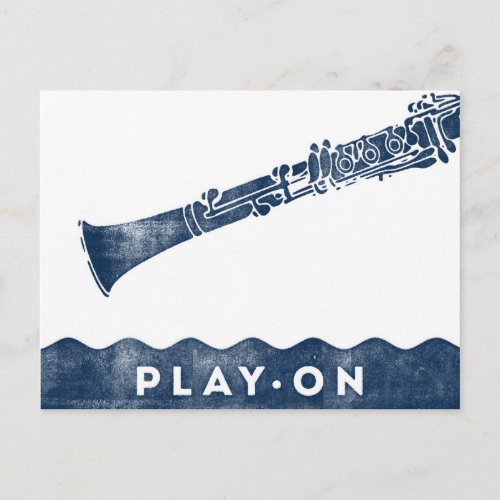 Clarinet Postcard _ Vintage Retro Navy Blue White