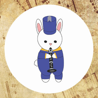 Clarinet Rabbit Marching Band Blue Yellow Gold Classic Round Sticker