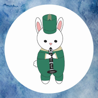 Clarinet Rabbit Marching Band Green Gold Classic Round Sticker