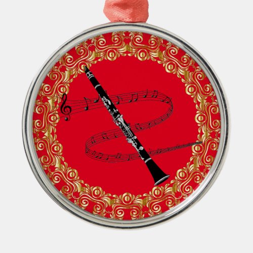 Clarinet red and gold metal ornament