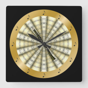 Clarinet ~ Rolled Sheet Music ~ Black or Any Color Square Wall Clock