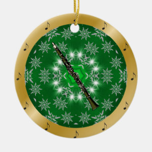 Clarinet ~ Silver ~ Green ~ Gold ~ Christmas ~ Ceramic Ornament