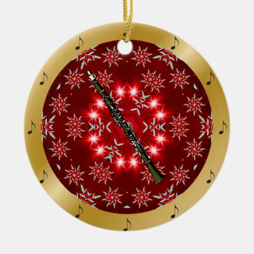 Clarinet  Silver  Red Gold  Christmas  Ceramic Ornament