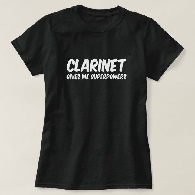 Clarinet Superpowers Funny Superhero Music T-Shirt (Design Front)