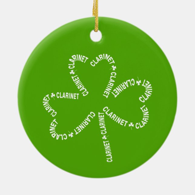 Clarinet Text Shamrock Ceramic Ornament (Back)
