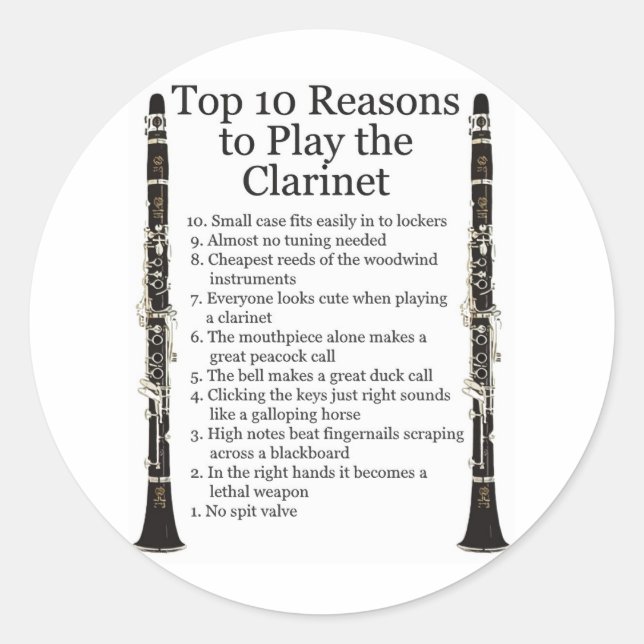 Clarinet Top 10 Classic Round Sticker (Front)