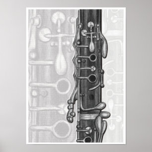 Clarinet Upper Joint in Charcoal Music Art Print