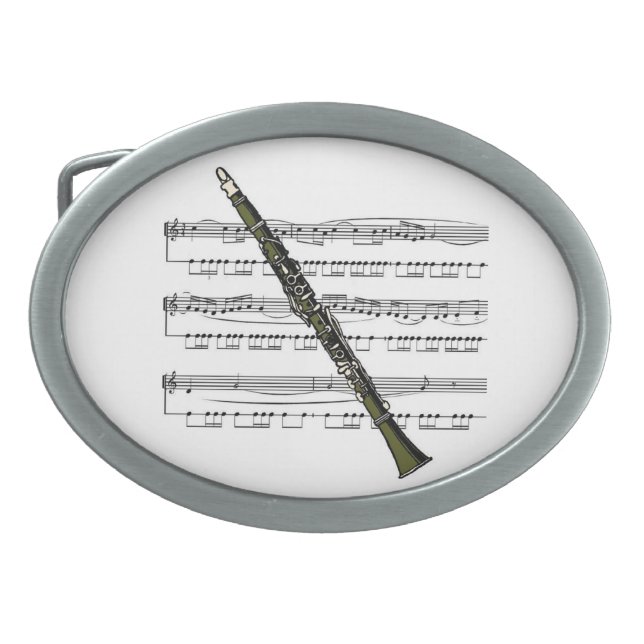 Clarinet w/Sheet Music Background ~ Belt Buckle (Front)