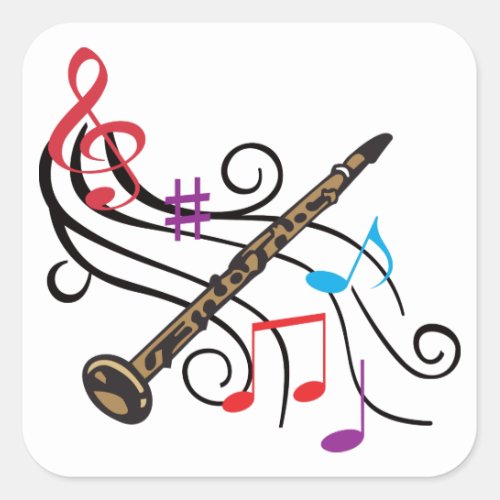 Clarinet With Music Square Sticker