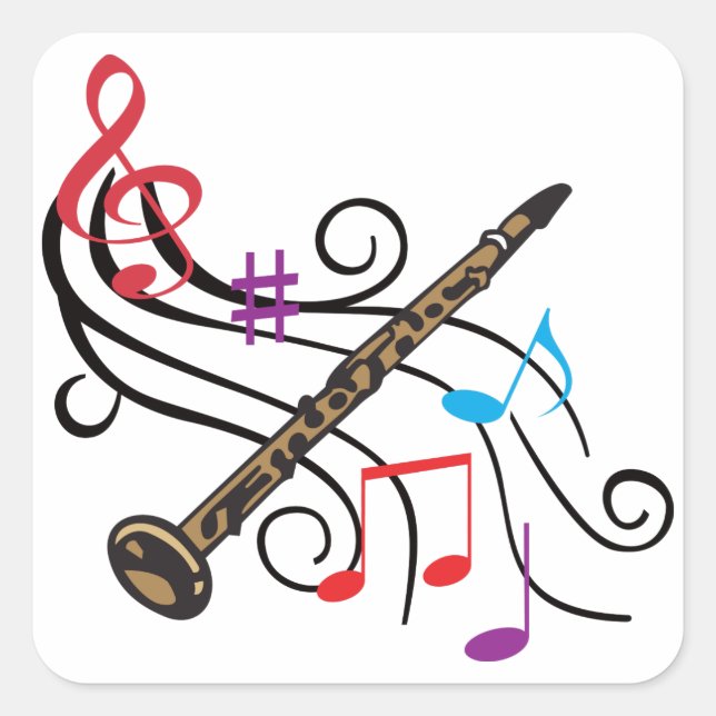 Clarinet With Music Square Sticker (Front)
