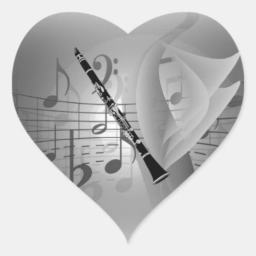 Clarinet with Musical Accents Heart Sticker