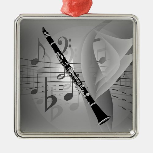 Clarinet with Musical Accents Metal Ornament