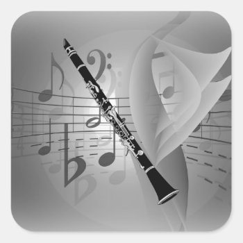 Clarinet With Musical Accents Square Sticker by theunusual at Zazzle