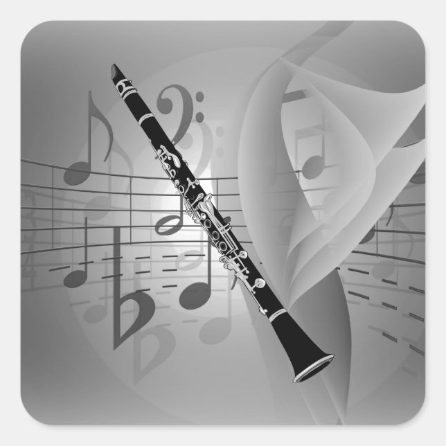 Clarinet with Musical Accents Square Sticker (Front)