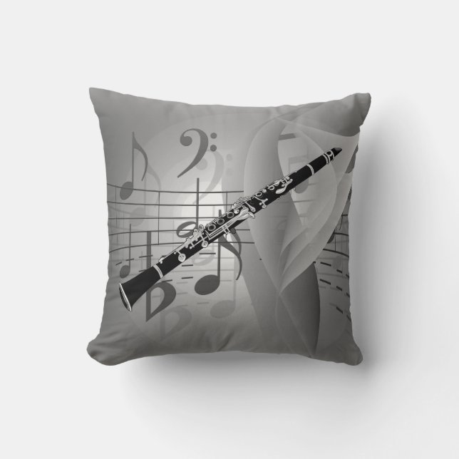 Clarinet with Musical Accents Throw Pillow (Front)