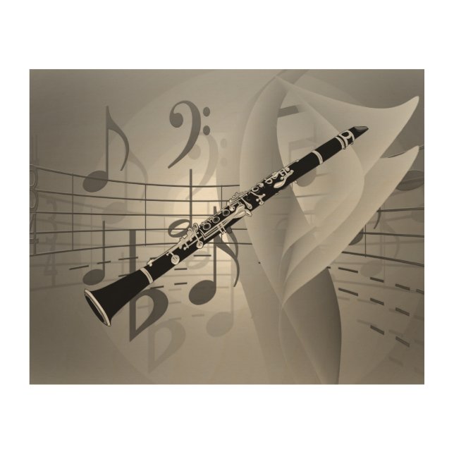Clarinet with Musical Accents Wood Wall Art (Front)