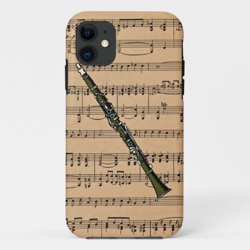 Clarinet With Sheet Music Background iPhone 11 Case