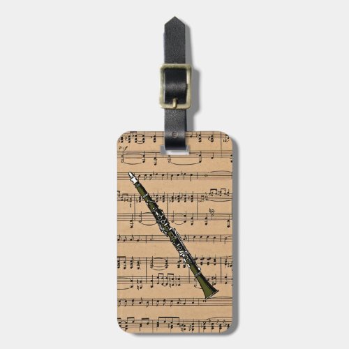 Clarinet With Sheet Music Background Luggage Tag